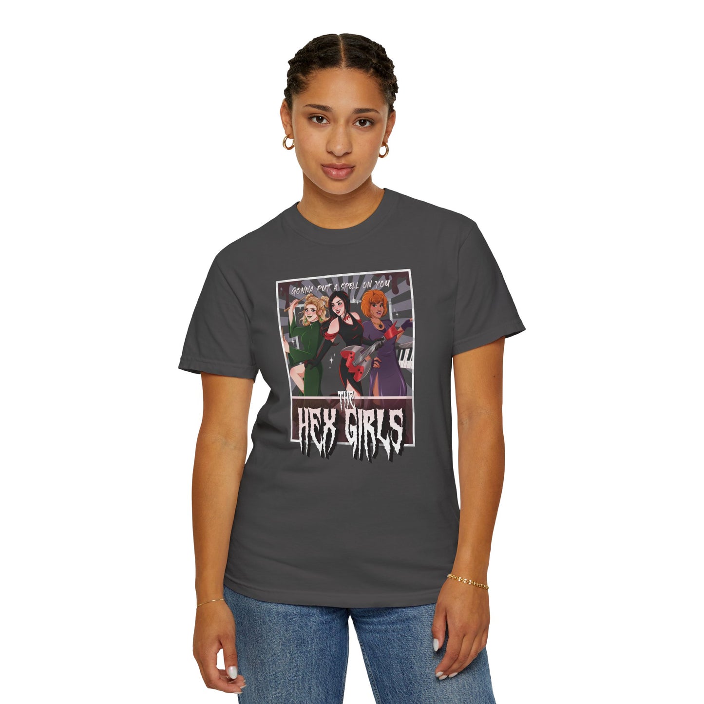 2-Sided Witch Girl Band T-Shirt, Spooky Season Graphic Tee