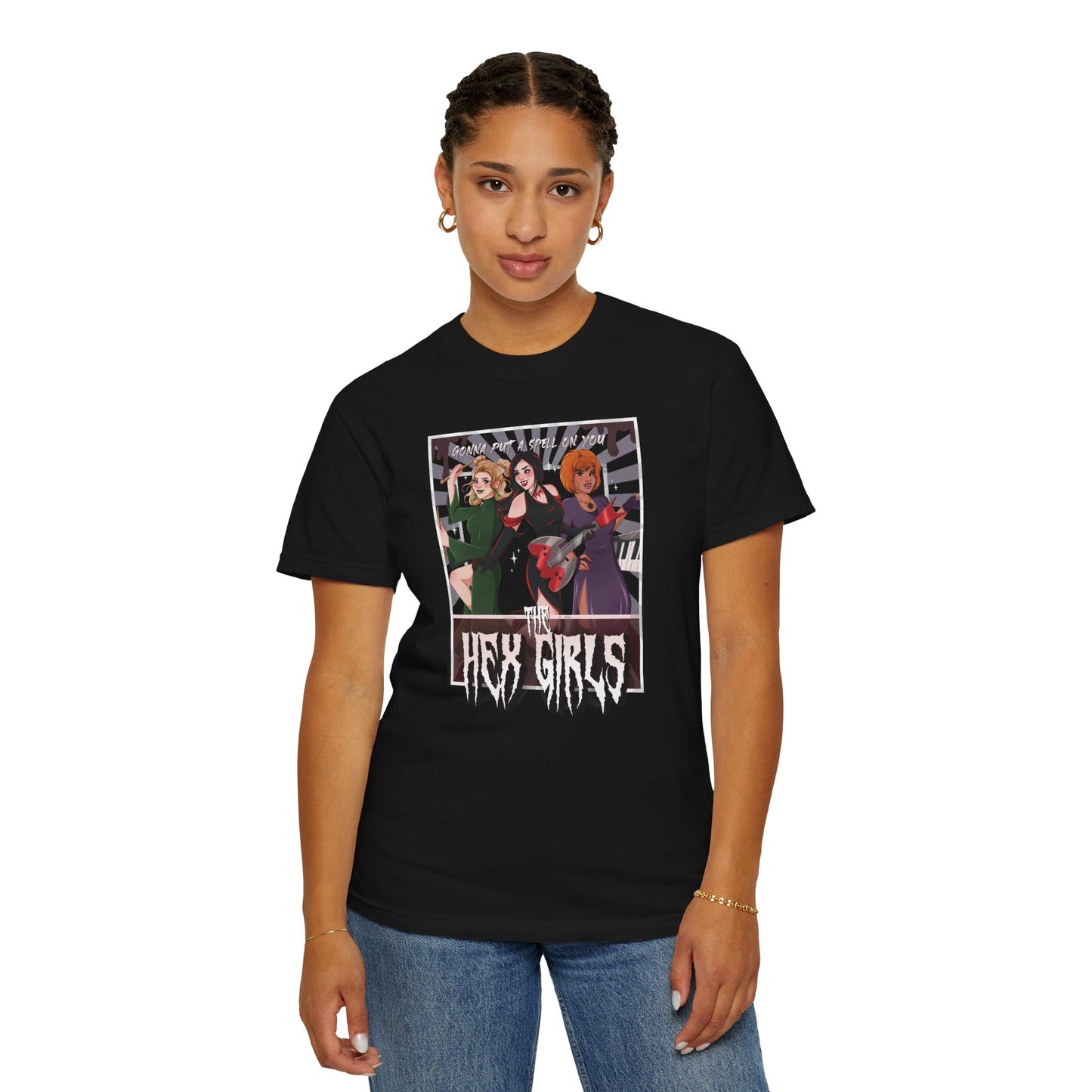 2-Sided Witch Girl Band T-Shirt, Spooky Season Graphic Tee