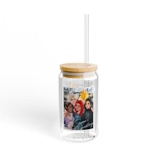 Seasons Greetings 16oz Holiday Sipper Glass with Straw