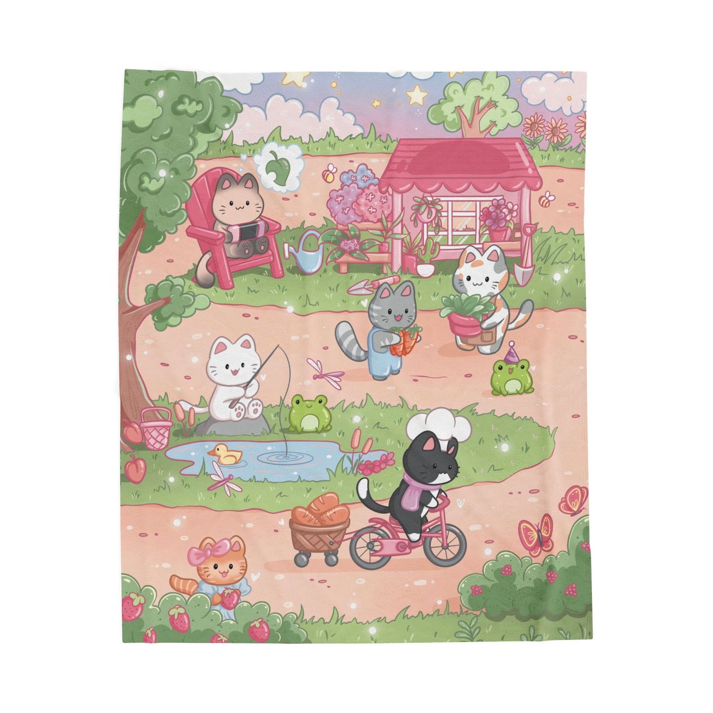 Cozy Gamer Cats Velveteen Plush Blanket