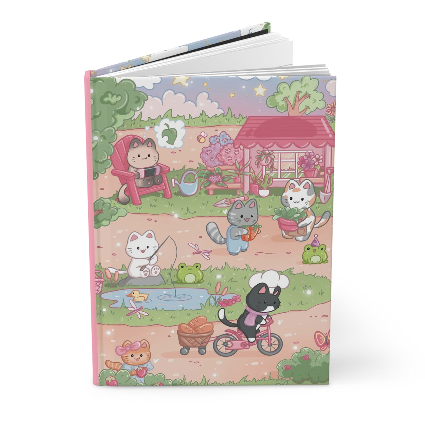 Cozy Gamer Cats Hardcover Matte Journal with Lined Pages