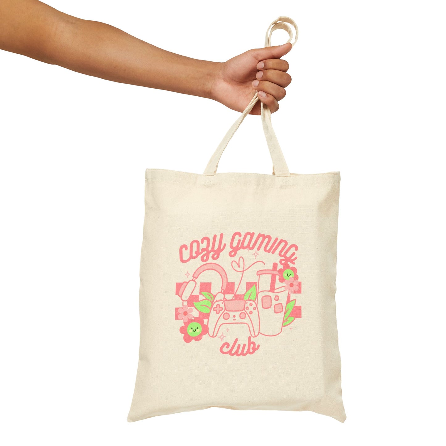 Cozy Gaming Club Cotton Canvas Tote Bag - Gamer Girl Gift