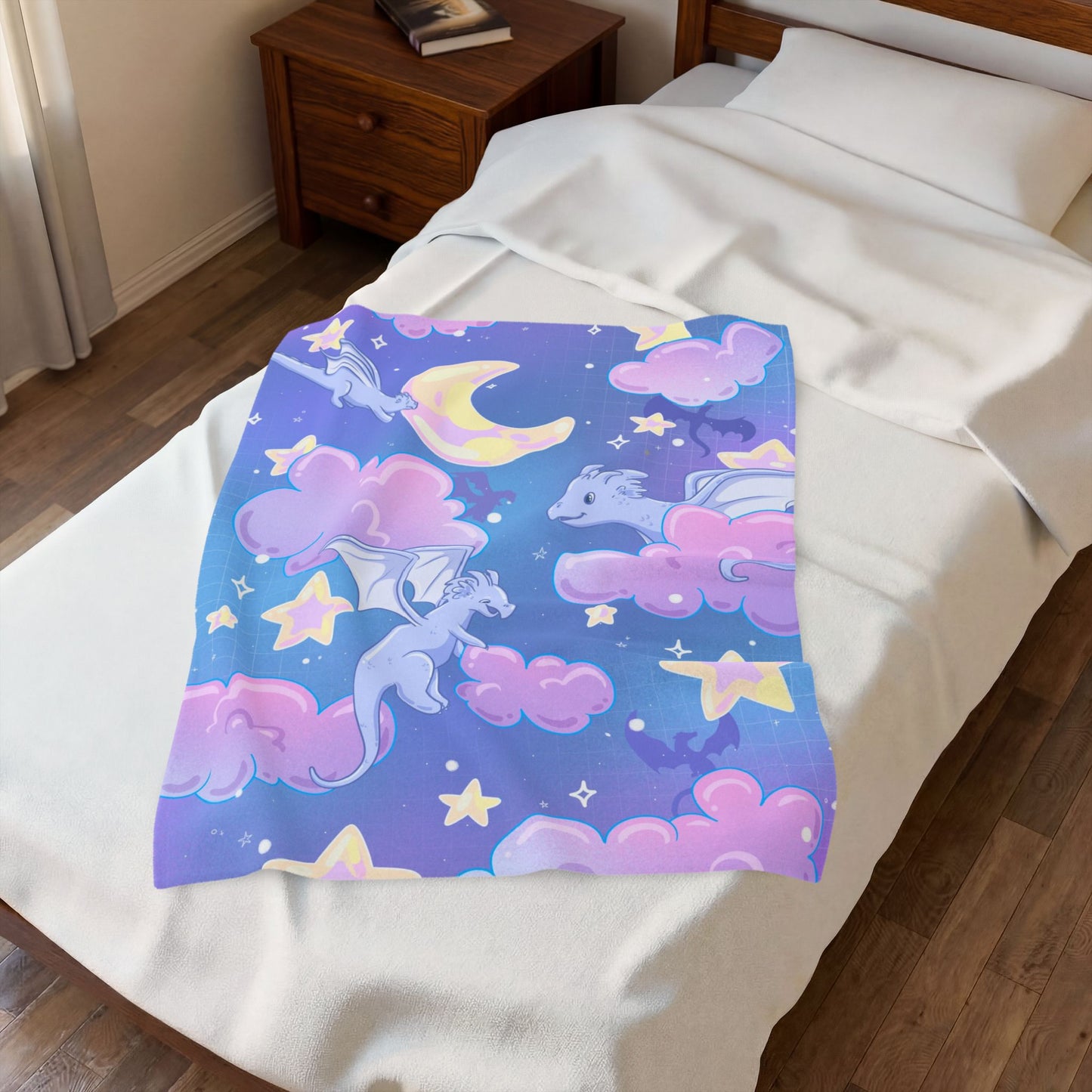 Celestial Dragons Velveteen Plush Blanket - Fantasy Book Lover Gift