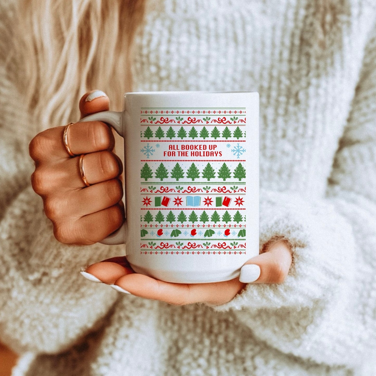 "All Booked Up for the Holidays" 15oz Christmas Coffee Cup