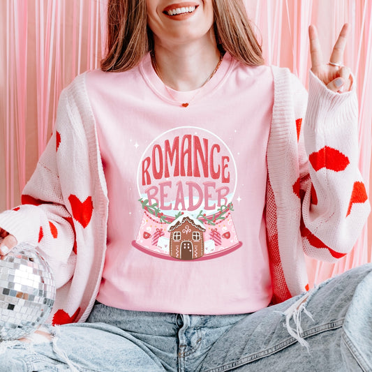 Romance Reader T-Shirt — Cute Book Lover Tee with Snow Globe Design