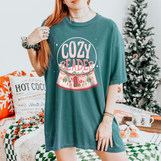 Cozy Reader T-Shirt — Snow Globe Book Lover Tee