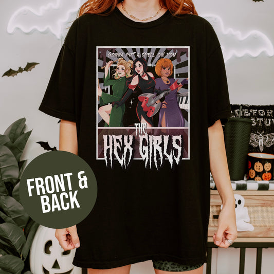 2-Sided Witch Girl Band T-Shirt, Spooky Season Graphic Tee