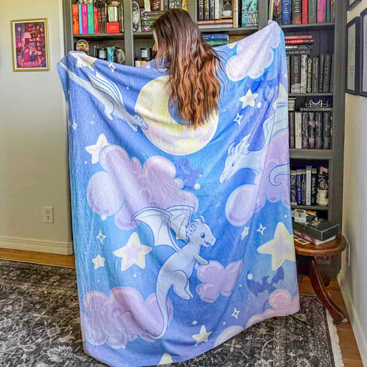 Celestial Dragons Velveteen Plush Blanket - Fantasy Book Lover Gift