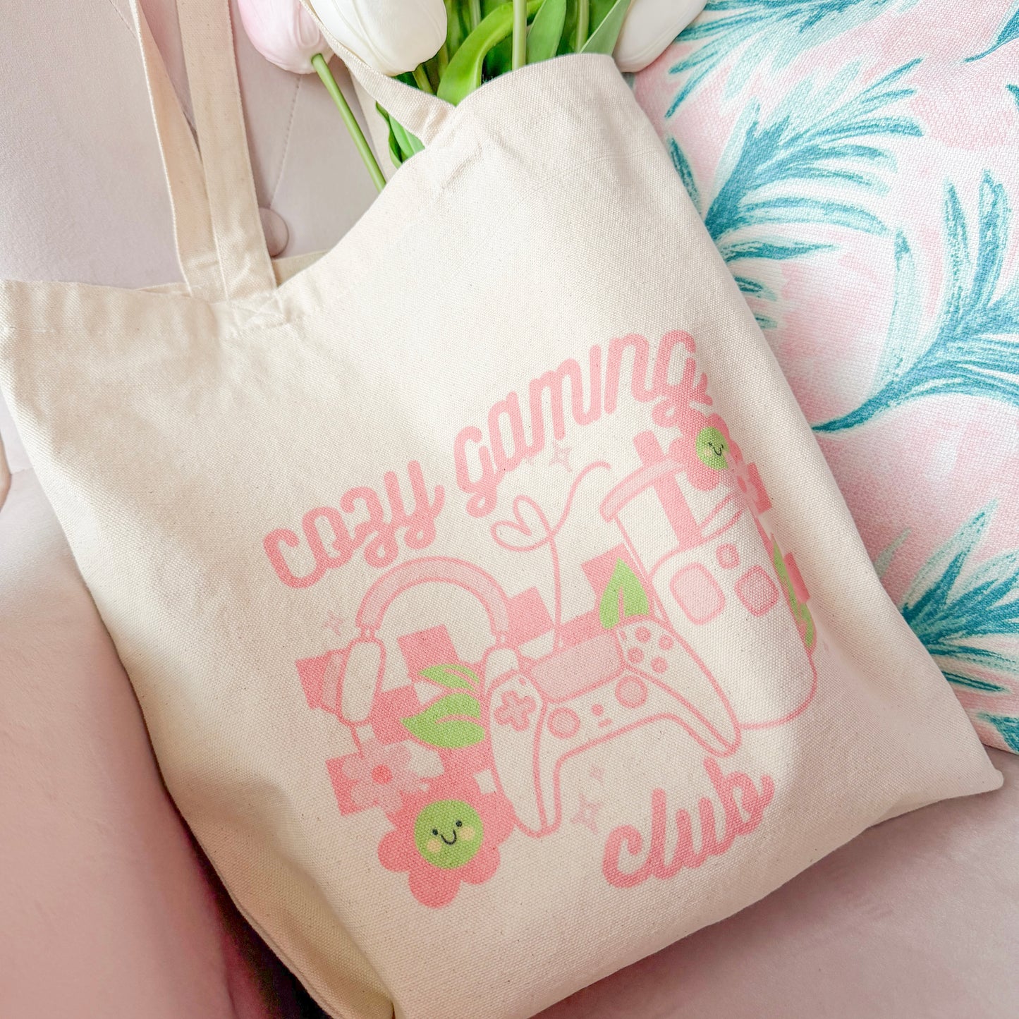 Cozy Gaming Club Cotton Canvas Tote Bag - Gamer Girl Gift