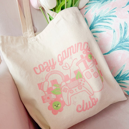 Cozy Gaming Club Cotton Canvas Tote Bag - Gamer Girl Gift