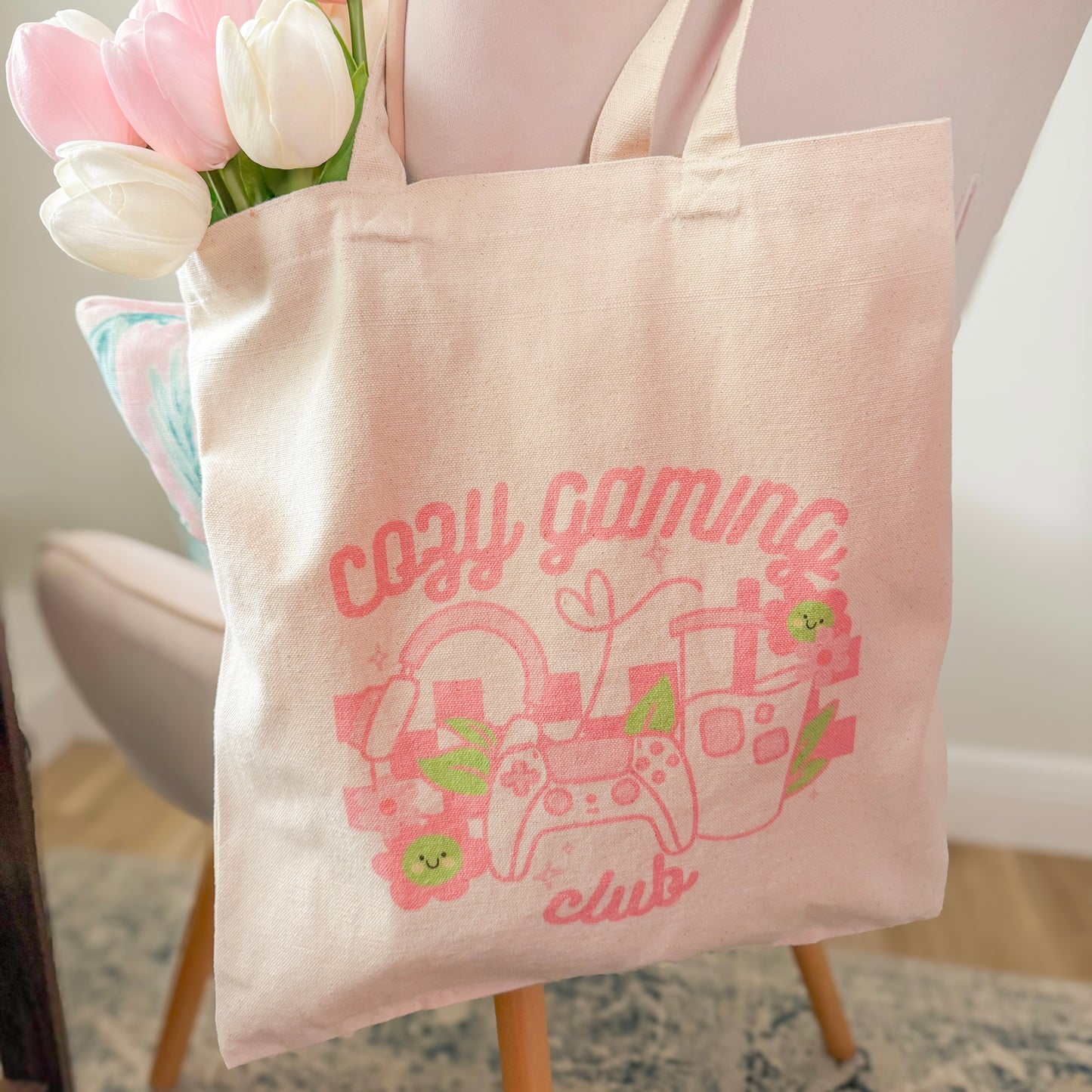 Cozy Gaming Club Cotton Canvas Tote Bag - Gamer Girl Gift