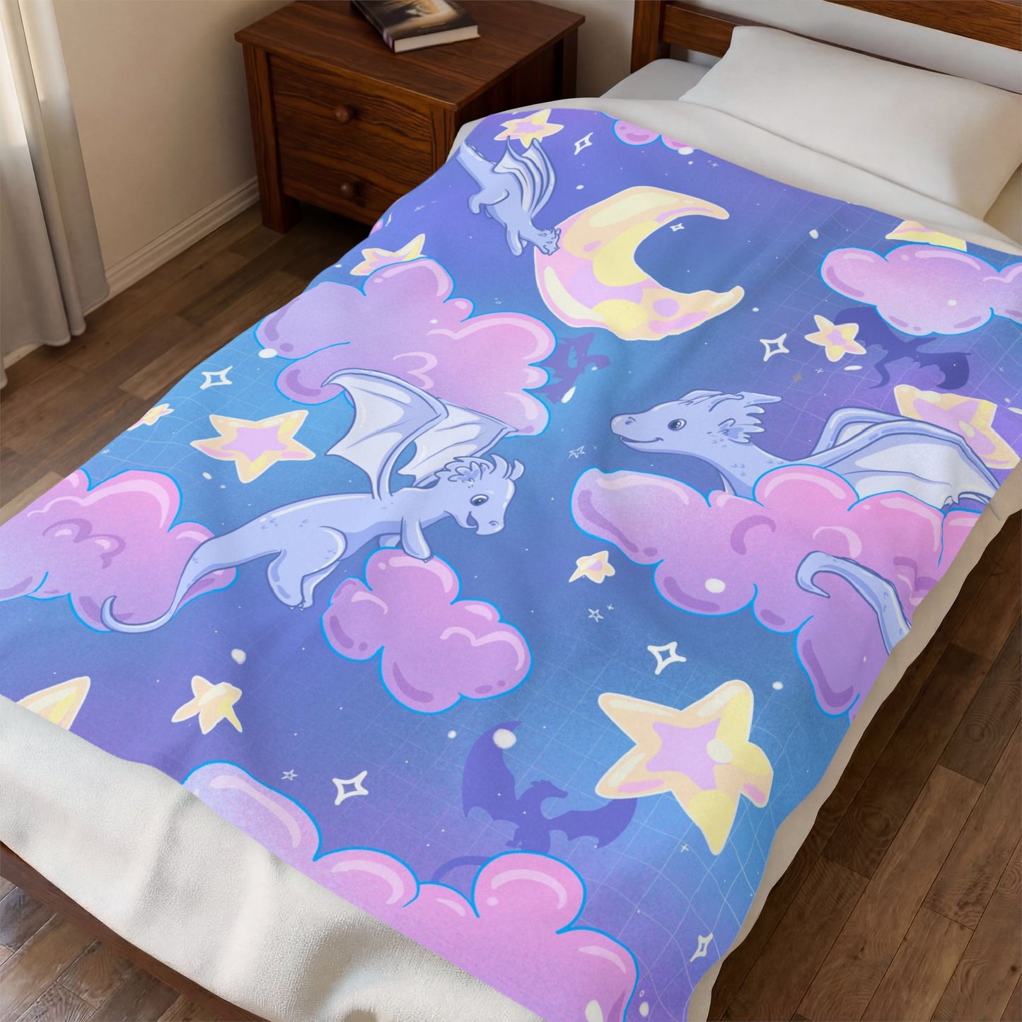 Celestial Dragons Velveteen Plush Blanket - Fantasy Book Lover Gift
