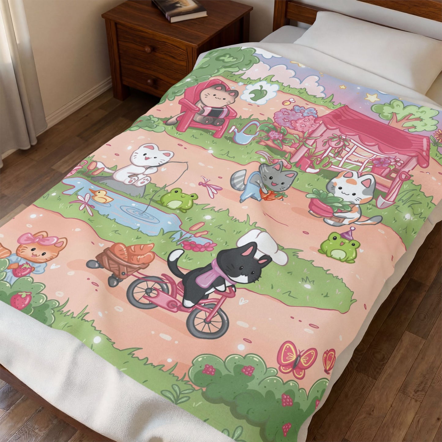 Cozy Gamer Cats Velveteen Plush Blanket