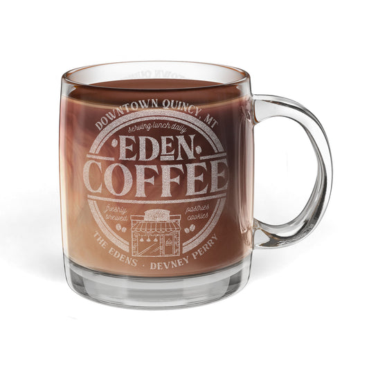 Eden Coffee Shop Engraved Glass Coffee Mug — 12.25oz