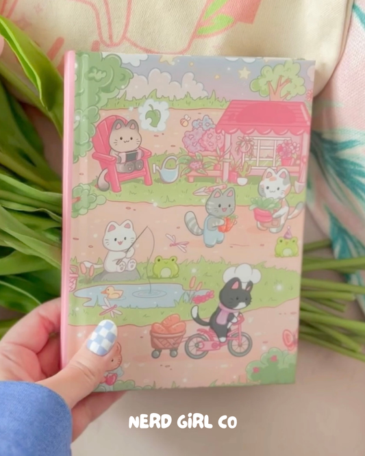 Cozy Gamer Cats Hardcover Matte Journal with Lined Pages